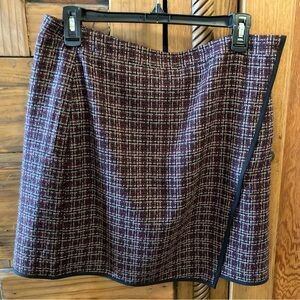 LOFT Burgundy and Black Plaid A-Line Skirt